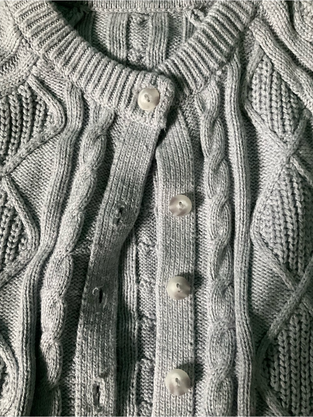 Women's Light Gray Cable Knit Button-Up Sweater - Picture 2 of 2